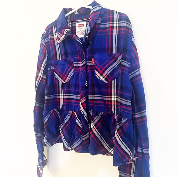 Girl's Levi Plaid Top sz M Long Sleeve Button Down Top M (10/12) - Picture 4 of 7